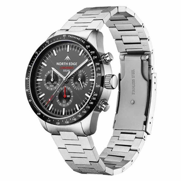 LONGWINGS Solar Powered Watch 316L Stainless Steel Case 50M Waterproof - NORTHEDGE
