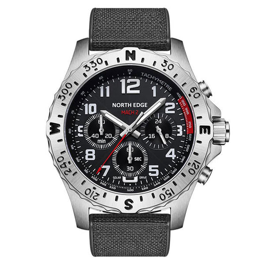 MACH 2 Solar Powered Watch 316L Case Three Timing Discs Night Light Pointer - NORTHEDGE