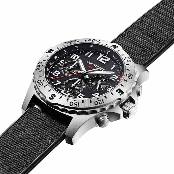 MACH 2 Solar Powered Watch 316L Case Three Timing Discs Night Light Pointer - NORTHEDGE