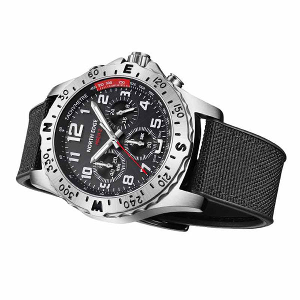 MACH 2 Solar Powered Watch 316L Case Three Timing Discs Night Light Pointer - NORTHEDGE