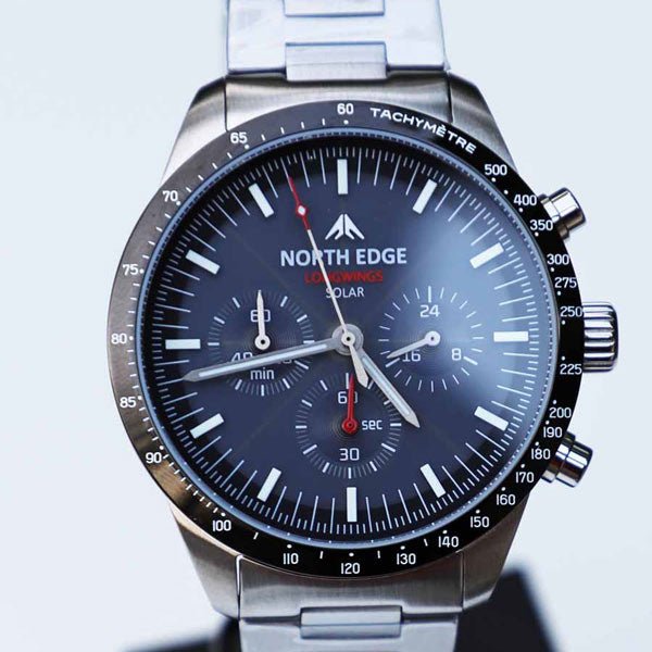 LONGWINGS Solar Powered Watch 316L Stainless Steel Case 50M Waterproof - NORTHEDGE