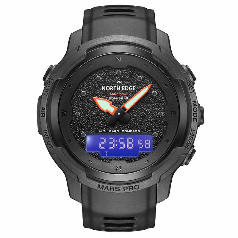 NORTH EDGE MARS PRO Carbon Fiber Outdoor Sports Watch Altimeter Barometer 50M Waterproof Men's Watch - NORTHEDGE