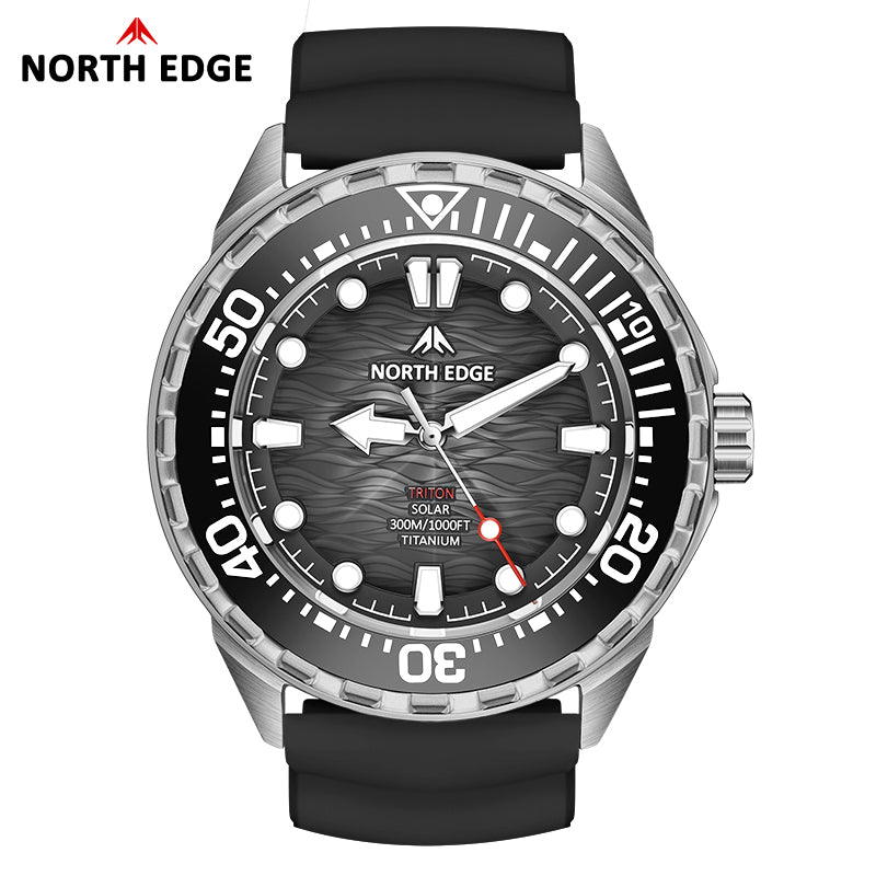TRITON-TI Titanium Case Solar-Powered Diving Watch Luxury Quartz Watches For Men 300M Waterproof 180+ Day Power NORTH EDGE