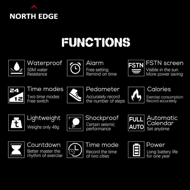 NORTH EDGE MARS Men Digital Watch Sports Watch  Pedometer Alarm Clock Waterproof 50M Digital Watch