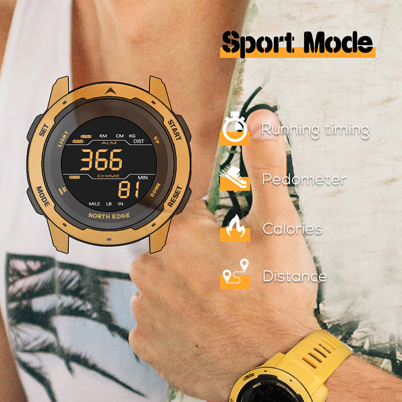 NORTH EDGE MARS Men Digital Watch Sports Watch  Pedometer Alarm Clock Waterproof 50M Digital Watch