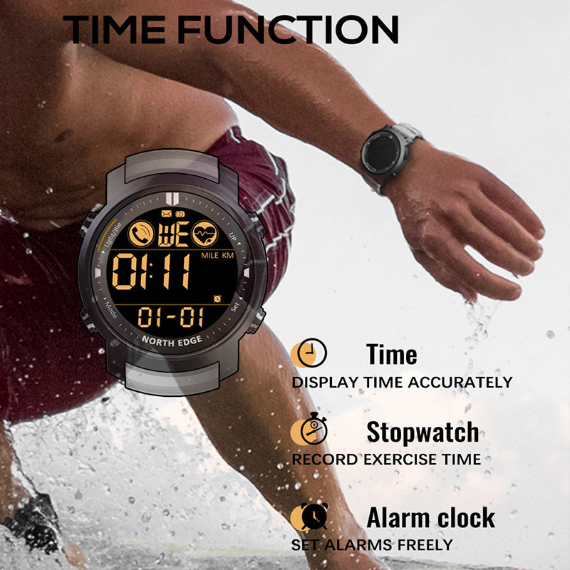 NORTH EDGE LAKER Sport Watch Swimming Watch For Men Waterproof 50M HR Digital Outdoor Sport watches Smartwatch Metal body tempered glass Bluetooth For Android IOS