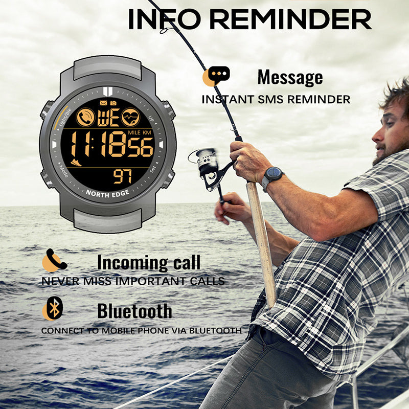 NORTH EDGE LAKER Sport Watch Swimming Watch For Men Waterproof 50M HR Digital Outdoor Sport watches Smartwatch Metal body tempered glass Bluetooth For Android IOS