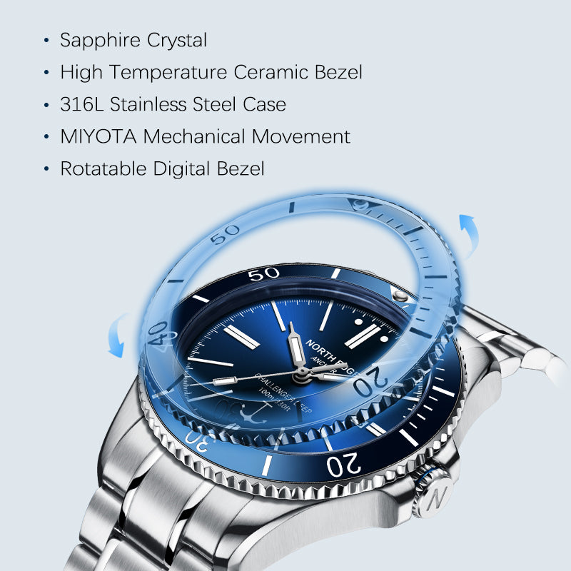 NORTH EDGE ANCHOR Mechanical Wristwatch 42MM Luxury Sapphire Glass MIYOTA 8215 Automatic 10bar Waterproof