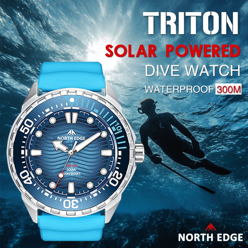 NORTH EDGE TRITON 300m waterproof diving watch solar charging alloy case - NORTHEDGE