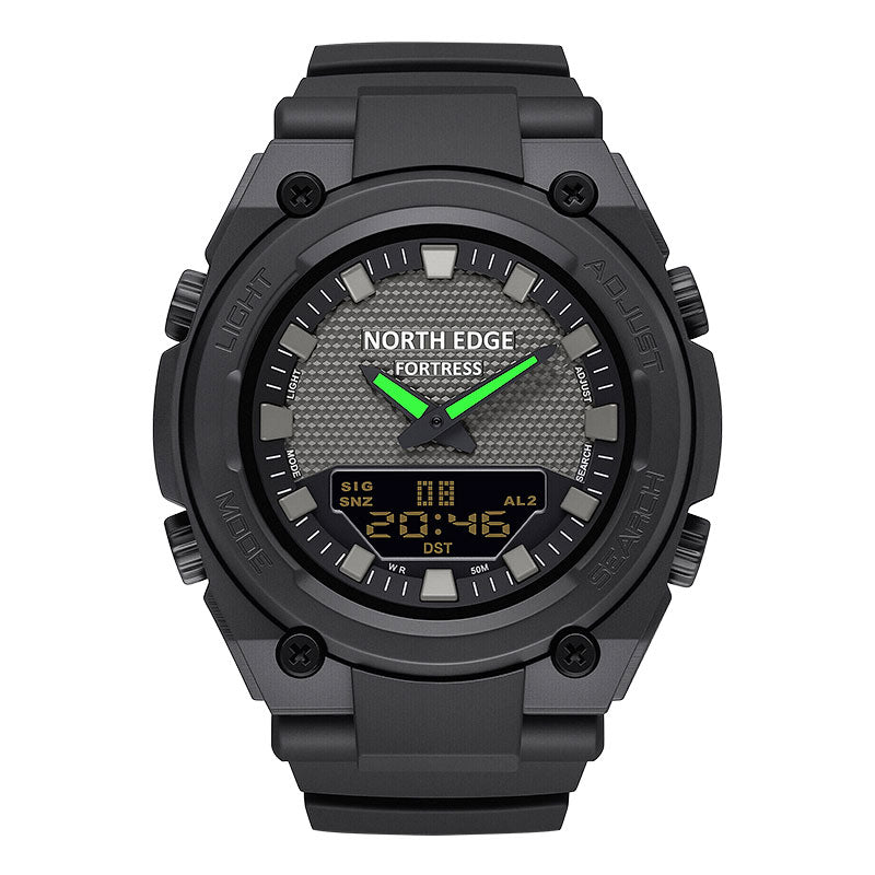 NORTH EDGE Tactical Digital Men's Watch Shockproof Case 50M Waterproof Dual Display Luminous Hands World Time Step Counter FORTERSS