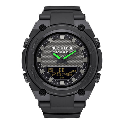 NORTH EDGE Tactical Digital Men's Watch Shockproof Case 50M Waterproof Dual Display Luminous Hands World Time Step Counter FORTERSS