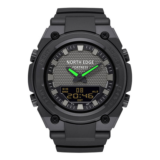 NORTH EDGE Tactical Digital Men's Watch Shockproof Case 50M Waterproof Dual Display Luminous Hands World Time Step Counter FORTERSS