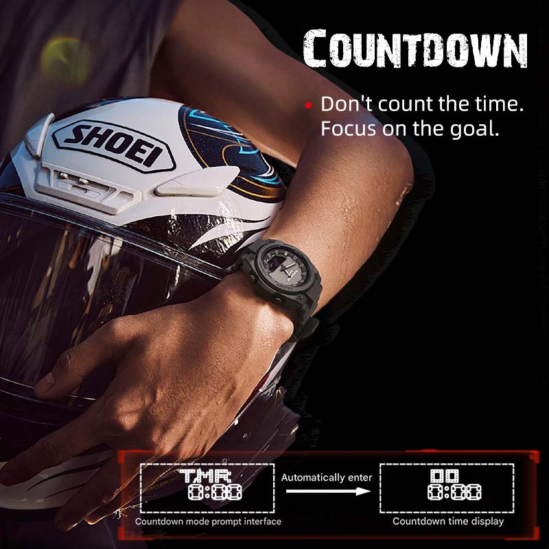 NORTH EDGE Tactical Digital Men's Watch Shockproof Case 50M Waterproof Dual Display Luminous Hands World Time Step Counter FORTERSS