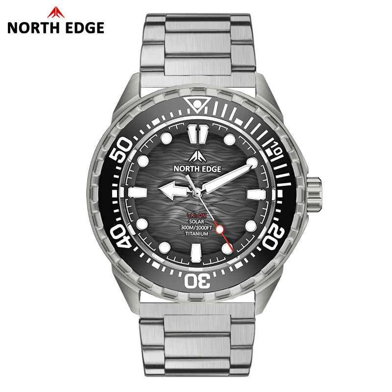 TRITON-TI Titanium Case Solar-Powered Diving Watch Luxury Quartz Watches For Men 300M Waterproof 180+ Day Power NORTH EDGE