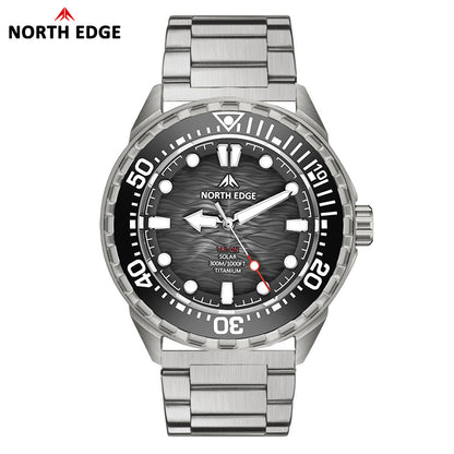 TRITON-TI Titanium Case Solar-Powered Diving Watch Luxury Quartz Watches For Men 300M Waterproof 180+ Day Power NORTH EDGE