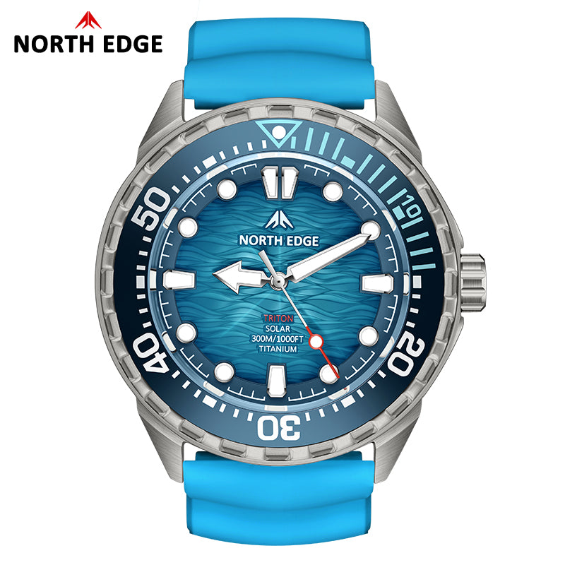 TRITON-TI Titanium Case Solar-Powered Diving Watch Luxury Quartz Watches For Men 300M Waterproof 180+ Day Power NORTH EDGE