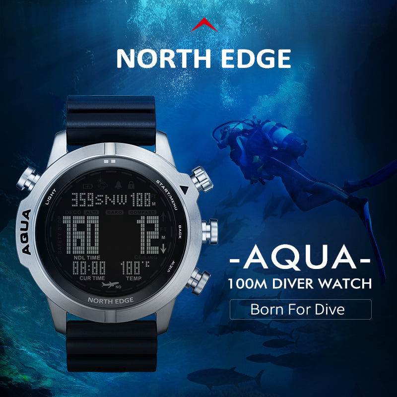 NORTH EDGE AQUA Men's Scuba Diving Professional Diving Computer Watch Scuba Diving NDL (No Deco Time) 50M Dive Watches Altimeter Barometer Compass