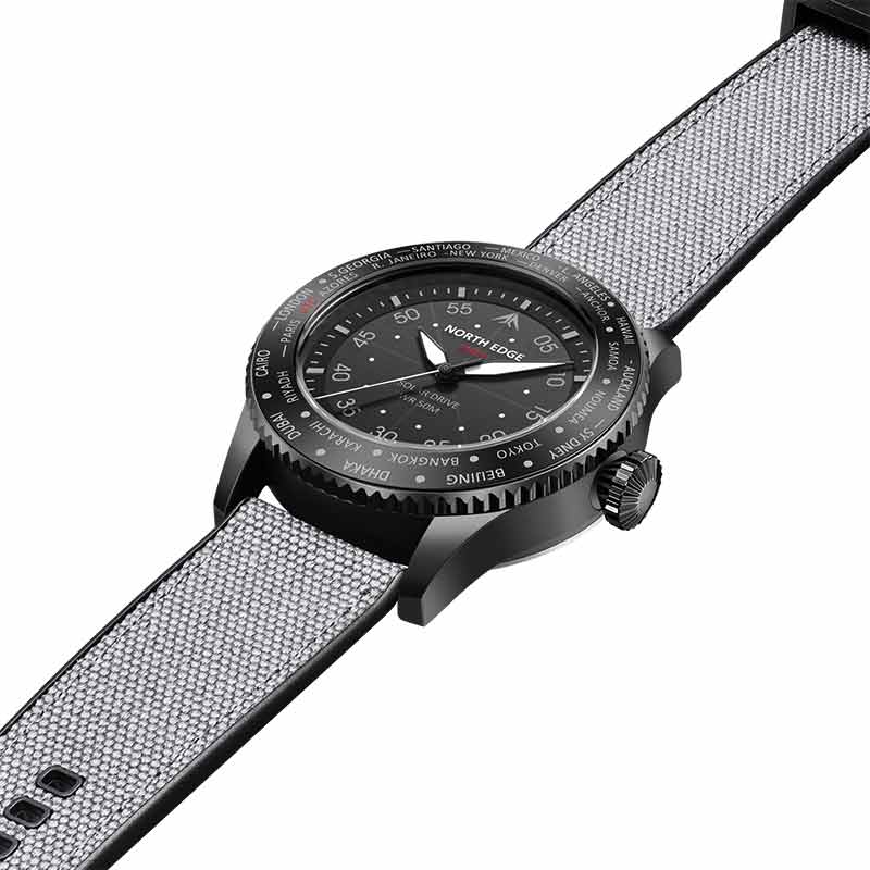 NORTH EDGE MACH Solar Rechargeable Stainless Steel Waterproof Men's Watch Outdoor Sports Adventure Military Style Impact resistant Fluorescent Pointer 46mm diameter