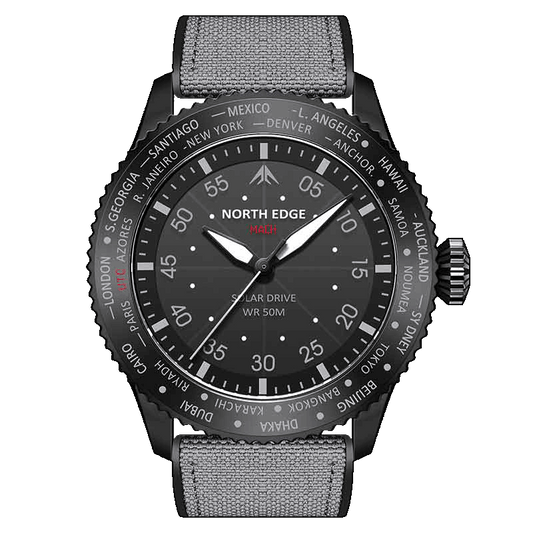 NORTH EDGE MACH Solar Rechargeable Stainless Steel Waterproof Men's Watch Outdoor Sports Adventure Military Style Impact resistant Fluorescent Pointer 46mm diameter