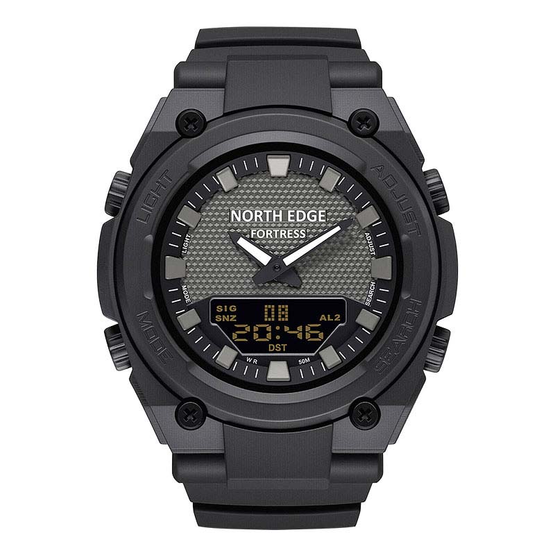 NORTH EDGE Tactical Digital Men's Watch Shockproof Case 50M Waterproof Dual Display Luminous Hands World Time Step Counter FORTERSS