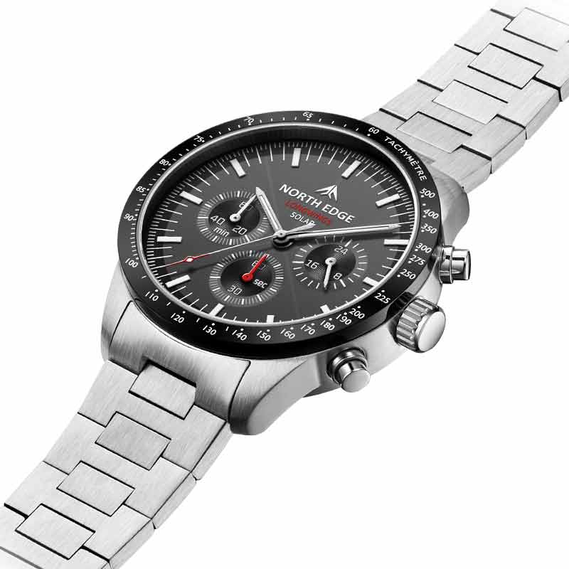 NORTH EDGE LONGWINGS solar powered watch 316L stainless steel case 50 meter waterproof