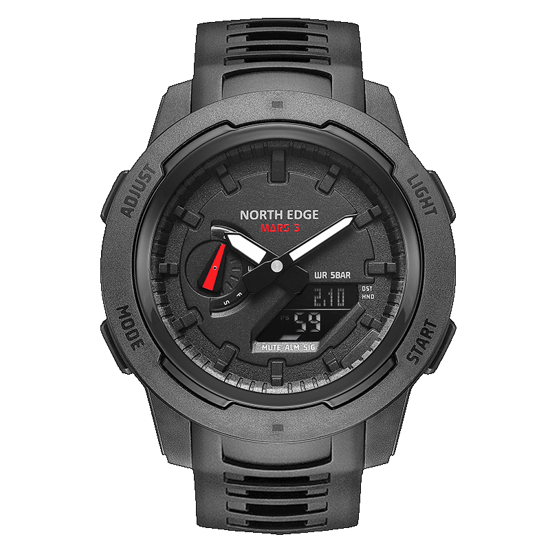 NORTH EDGE Mars3 Carbon Fiber Case Waterproof 50M Sports Digital Watch World Time Men's Military Watch