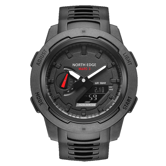 NORTH EDGE Mars3 Carbon Fiber Case Waterproof 50M Sports Digital Watch World Time Men's Military Watch